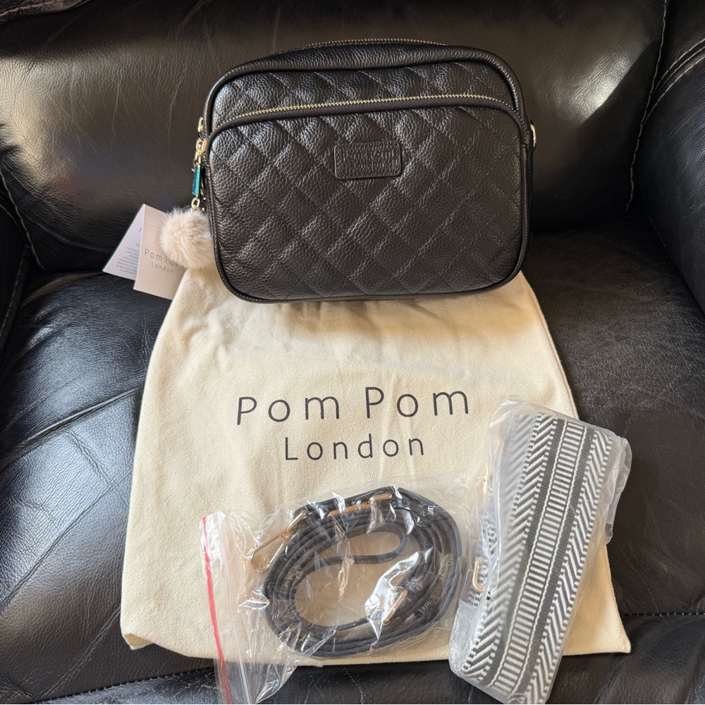 Pom Pom London Quilted Original Plus Black Crossbody Bag